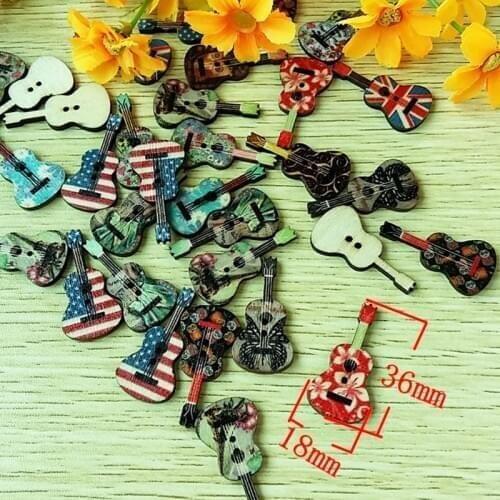 50PCs new Wooden Buttons Guitar Scrapbooking At Random 2 Holes Decorative Buttons for craft Sewing Accessories