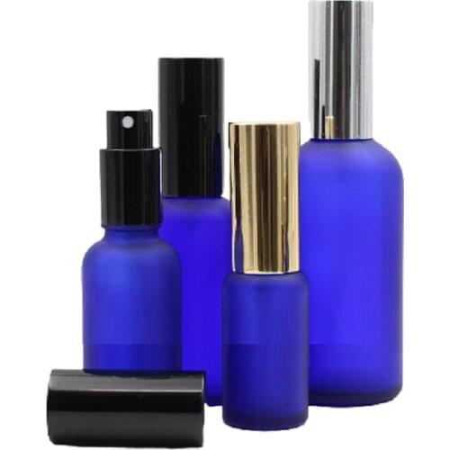 5ml 10ml 15ml 20ML 30ml 50ml 100ml Empty Blue Frost Glass Perfume Spray Bottle Gold Silver Black Atomizer Cap Cosmetic Packaging