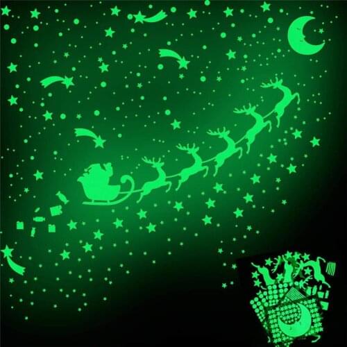 Vacclo DIY Christmas Luminous Deer Carriage Luminous Wall Stickers Meteor Fluorescent Stickers Children Room Decoration Stickers