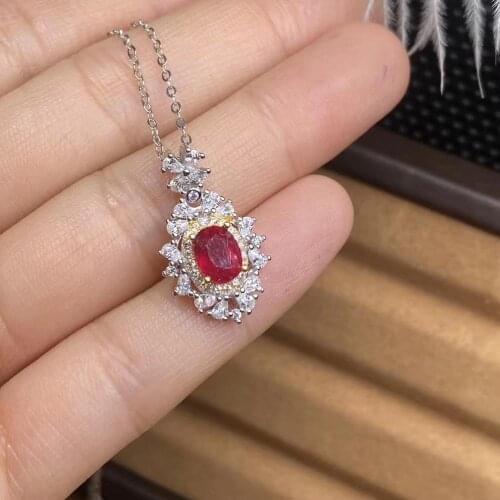Ruby necklace with pendant Natural And real ruby Free shipping 925 sterling silver Pendant