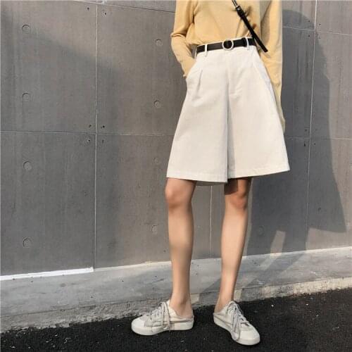 Knee Long Wide Leg Casual Women Shorts A-line High Waist Slim Summer Shorts Feminino Chic S M L Ladies Bottom Casual Street Wear