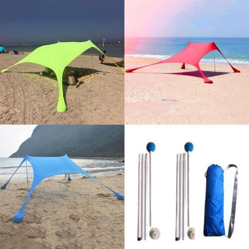 Sunshade Beach Portable Tent Tarp Shelter Wind/UV Protection Canopy with 4 Sandbags 2 Poles sombrilla playa toldos para exterior