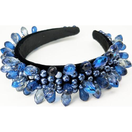 Wedding Bridal Prom Princess Sparkling Water droplets Rhinestone Full blue Crystal HairBandTiara Wedding Crown Flannel Headband