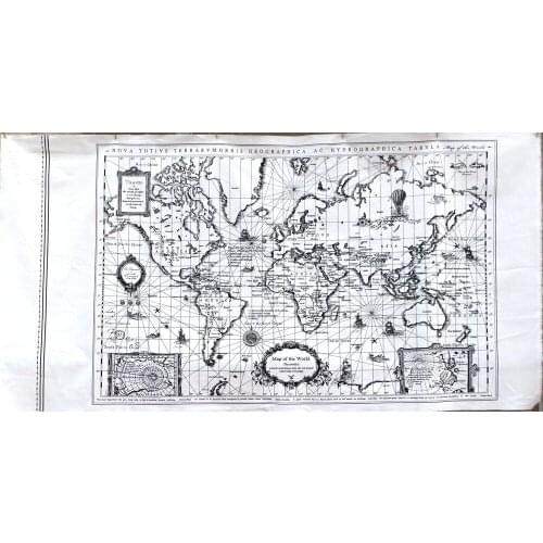 Cotton Linen Fabric for sewing pathwork, World map (140cmx71cm)