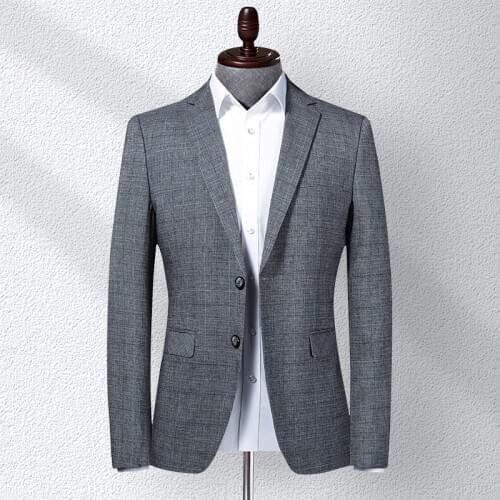 Spring and Autumn Fashion Blazer Mens Grid Pattern Suit Slim Fit Casual Jacket for Party Wedding Male Business Coat