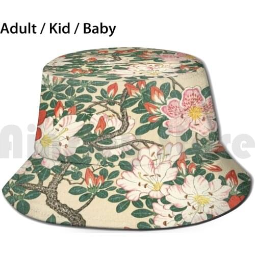 Vintage Azalea Japanese Floral Woodblock Print Sun Hat 2183 Bucket Hat Nature Japan Japanese Blockprint