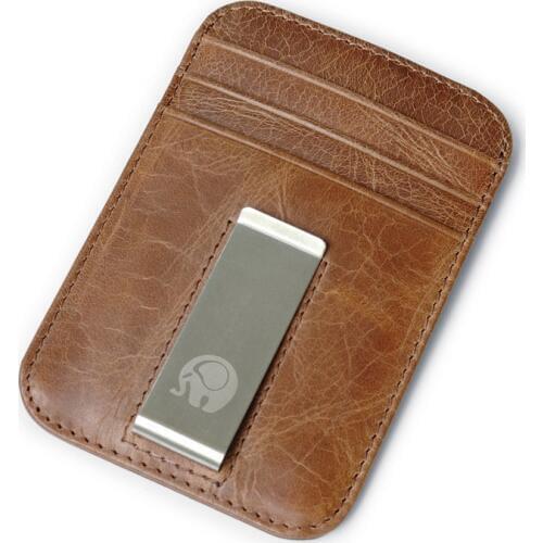 Vintage Men Genuine Leather Money Clip Front Pocket Clamp for Money Holder Removable Money Clip Wallet with Card ID Case