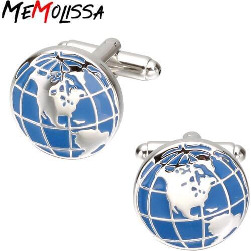 MeMolissa 3 pairs Blue Enamel Globe Design Cufflinks World Map Men Cuff links Fashion Classic Round Male French Shirts Cufflinks