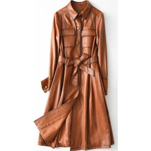 Genuine Leather Jacket Female 100% Sheepskin Long Slim Coat Women Clothes 2020 Windbreaker Cuero Genuino HQ19-LYJ9905A Wxl24