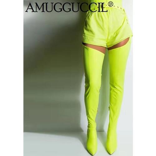 2020 New Plus Big Size 35-47 Yellow Zip Buckle Fashion Sexy Thigh High Heel Over The Knee Autumn Winter Ladies Women Boot X1842