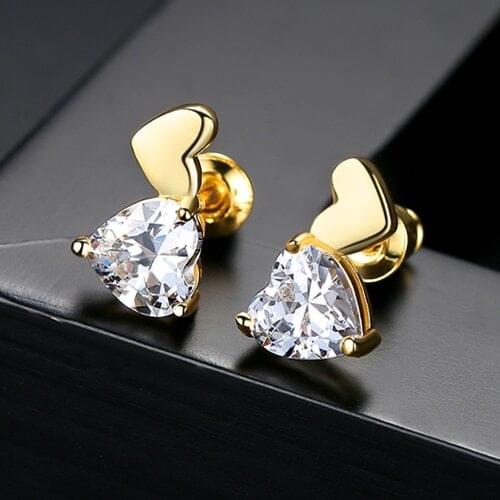 New Sweety Lovely Style Double Heart Stud Earrings For Women Zirconia Stone Pendientes Mujer Moda Lover Christmas Gift Jewelry