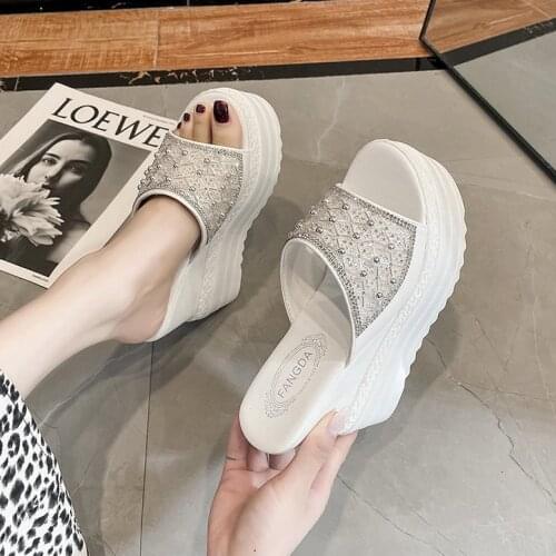 Ladies Slippers And Sandals Summer Rhinestone Sandals white Platform Wedges Shoes For Women Casual Wedge Sandals Woman Slippers