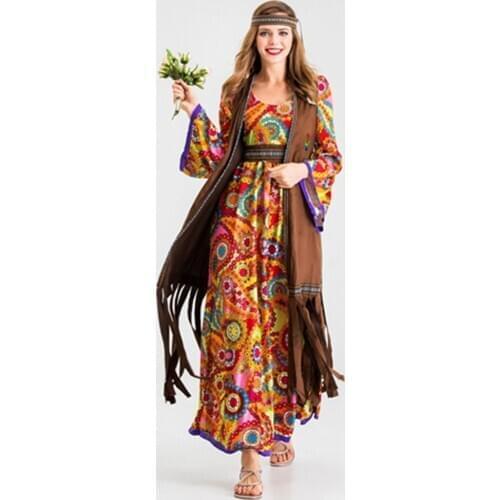 Womens Peace Love Hippie Dress Purim Party 60s 70s Hippie Stage Wear Costume Halloween Indian Tassels Hippie Performance
