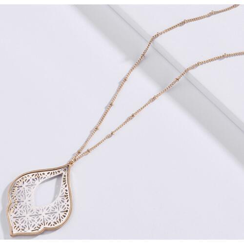 ZWPON 2020 New Gold Filigree Morocco Teardrop Pendant Necklace for Women Fashion Two Tone Geometric Long Necklace Wholesale