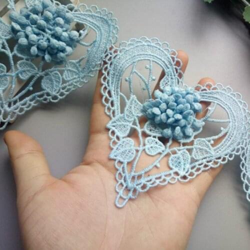 2 Yard Blue 3D Heart Cotton Flower Lace Trim Embroidered Lace Ribbon Handmade Wedding Dress Patchwork Sewing Supplies Craft New