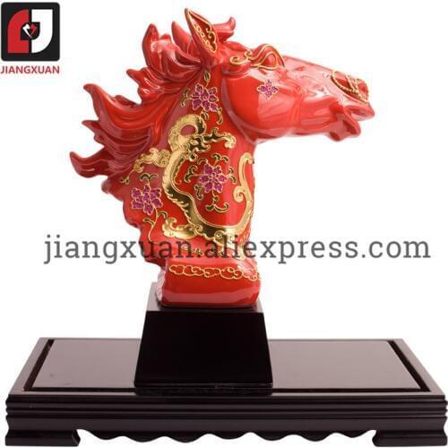 24K gold foil chinese porcelain horse head porcelain ornament home decor statues