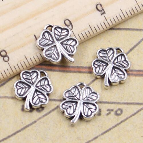 30pcs Charms Lucky Irish Four Leaf Clover 13x11mm Tibetan Pendants Antique Jewelry Making DIY Handmade Craft