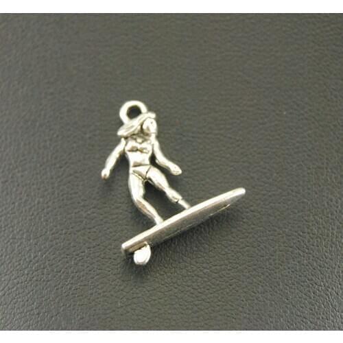 30pcs Alloy Silver Color Surfer Charms ( Double Sided And 3D ) Fit Jewelry Making 19x18mm A844