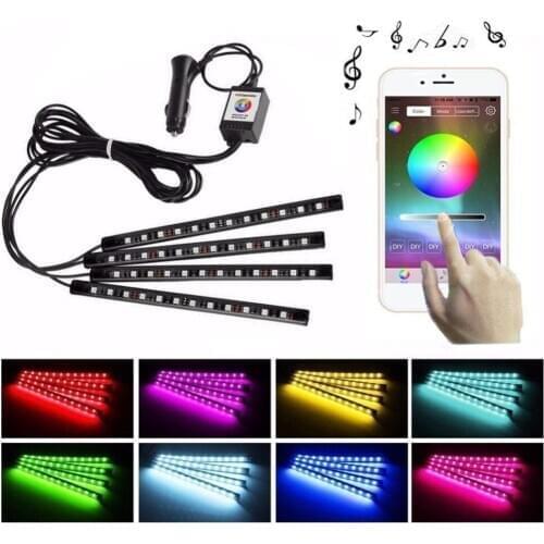 Car LED Strip Lights, Aukora Bluetooth App Controller Interior Lights For Car 48 LEDs Multi Color Music Car Strip Light