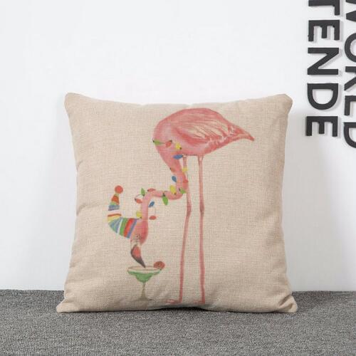 Boreal Europe style custom linen pillow cases Watercolor flamingo pink car to protect the waist cushion cover without the core