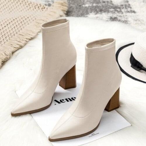 New Winter Gentlewoman Sexy Pointed Toe Fashion Women Bottine High Chunky Heels Lady Mujer Boots Fashion Lady Shoes Zapato