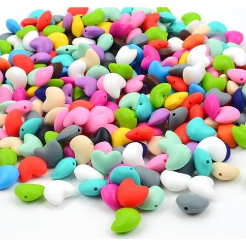 LOFCA 10pcs Heart Shape Loose Silicone Beads Baby Teether Toy Soft Chew Teething BPA Free Teething Beads Charms Newborn Nursing