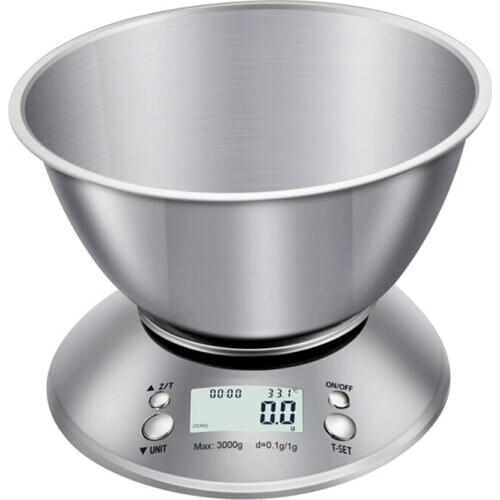 Digital Kitchen Scales,Stainless Steel Weighing Cooking Scales with Detachable Bowl 5Kg,Waterproof Electric Digital Scal