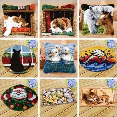 DIY Animals Latch Hook Cushion Pillowcase Canvas Crocheting Foamiran Carpet Embroidery Carpet Latch Hook Kit Knitted Knot Pillow