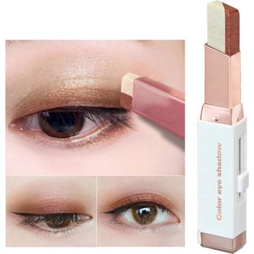 Gradient Two-tone Eyeshadow Stick Long Lasting Eye Shadow Cosmetics Makeup Palette Color Waterproof Two-color Easy Eye To F1H3