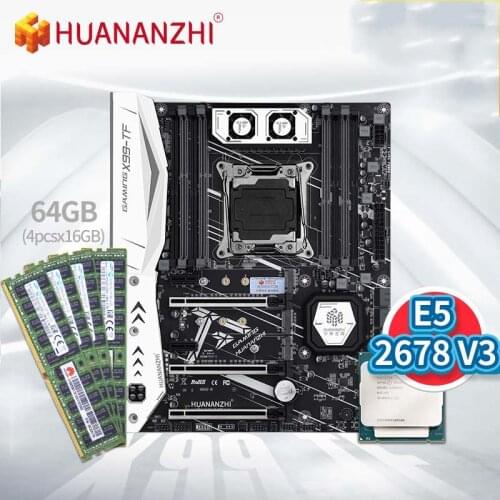 HUANANZHI X99 TF Motherboard with Intel XEON E5 2678 V3 with 4*16G DDR4 RECC Memory Combo Kit Set NVME USB 3.0 ATX Server