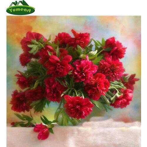 Red peony DIY Crystal Rhinestone Diamond Embroidery Paintings Diamond Mosaic Needlework Diamond Paintings Crafts