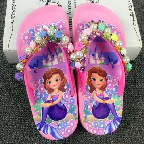Summer Girls' Slippers Childrens Foot Clip Cool Slippers Beach Princess Baby Indoor Home Anti-skid Cool Sophia PrincessSlippers