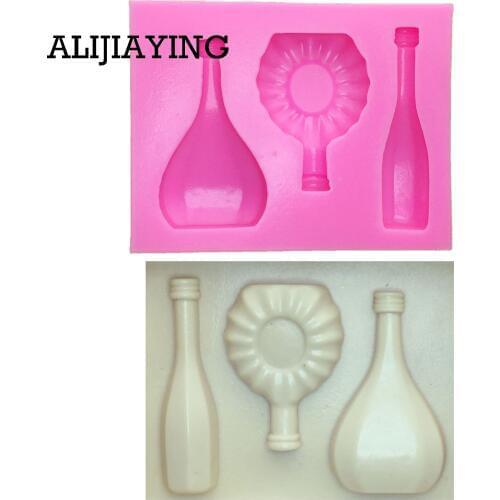 M0033 European Wine Bottle Glass Silicone Molds Soap Clay Molds Fondant Cake Decorating Tools Gumpaste Moulds