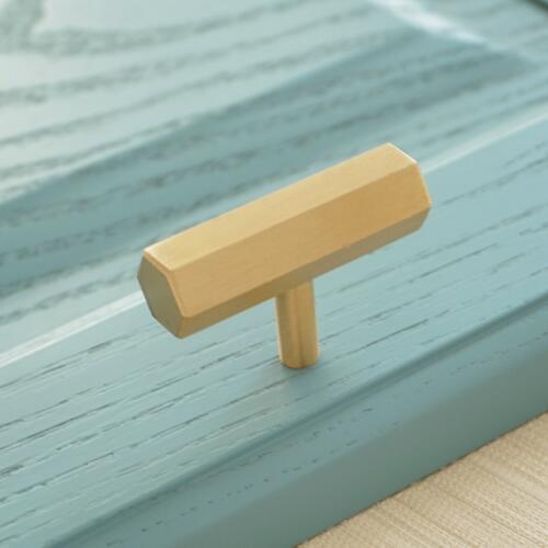 Brushed Brass Tbar Cabinet Kitchen Drawer Knobs Handles Hexagon Cupboard Wardrobe Door Furniture Pulls-4Pack