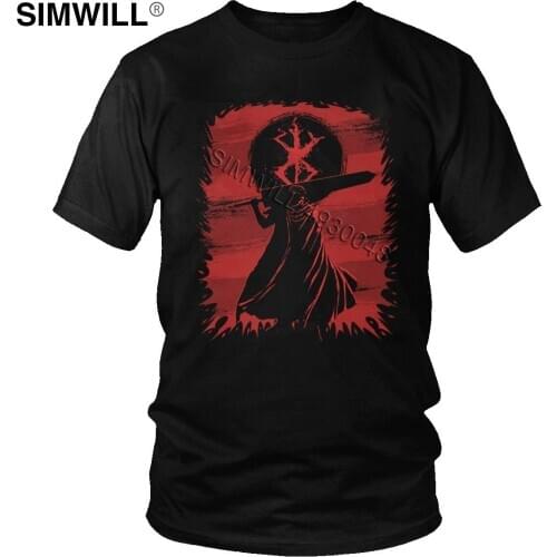 Male Black Swordsman Gattsu T Shirt Trendy Short Sleeved Cotton T-Shirt Berserk Byronic Hero Guts Tee Anime Manga Clothes Tops