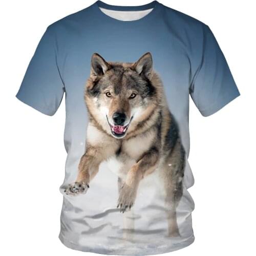 Mens Hot Sale T-shirt 3D Animal Printed Wolf Graphic T-shirt Summer Fashion Casual Short Sleeve T-shirt Round Neck T-shirt