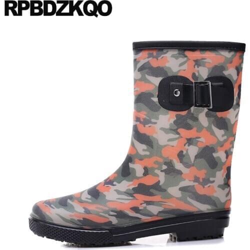 Blue faux fur waterproof rubber fishing boots men shoes designer fall cheap winter male mid calf red lace up rain camouflage