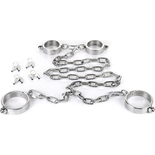 Stainless Steel Handcuffs For Sex+Legcuffs Bondage Set Restraints Sex Slave Bondage Cuffs Sex Games Adult Sex Toys For Couple