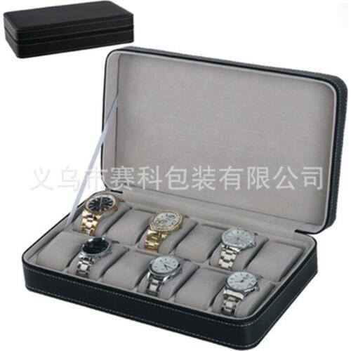 Spot wholesale 12-bit zipper bag watch box storage collection box 12 loaded PU leather watch gift box