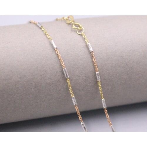 Au750 Real 18K Multi-tone Gold Chain Neckalce For Women Female 1.4mm Color Beads Rolo Link Choker Gold Necklace 16''L Gift