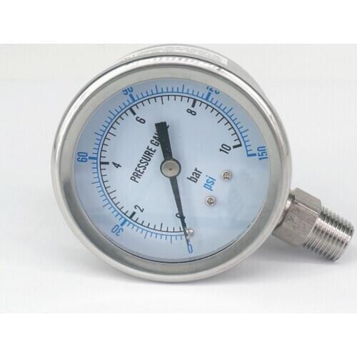 0-10bar 1/4" NPT Male 60mm Dial Pressure Gauge 304 Stainless Steel Bar PSI N2 Steam Brewing Pneumatic Accuracy Class 2.5