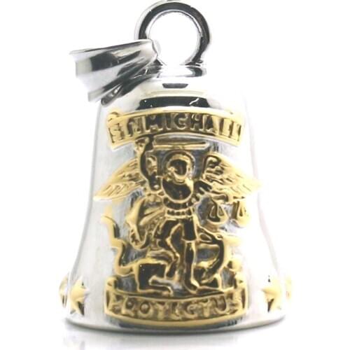Unisex 316L Stainless Steel Star Archangel SAINT MICHAEL PROTECT US Gold Silver-Color Gloss Bell Pendant