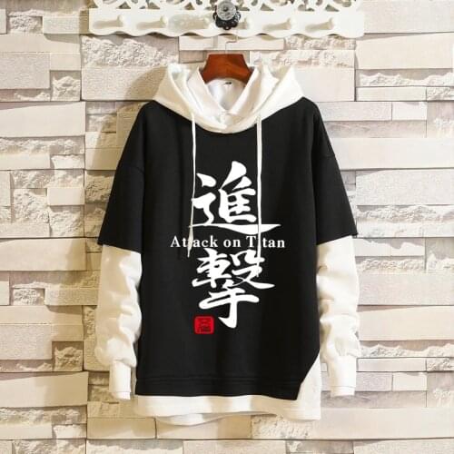 Spring and Autumn Hot Anime Cosplay Graphic Hooded Casual Sweater Fake Two Attack Giant Harajuku Sweatshirt Unisex