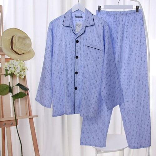 Mens Pajamas 100% Cotton Gauze Pajama Set Sleepwear Set Long Sleeves Home Suit Spring Autumn and Summer Cozy Home Clothes