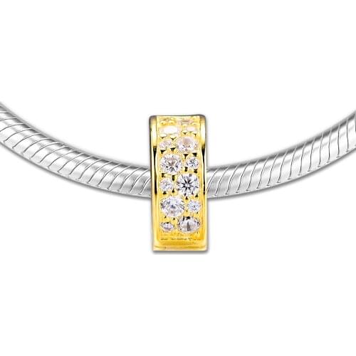 Fits for Pandora Charms Bracelets Shining Elegance Clip Beads 100% 925 Sterling Silver Jewelry with Golden Color Free Shipping