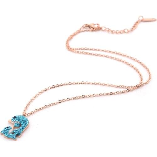 Blue pendnat necklaces for women Zircon Double dolphins necklace rose gold chain jewelry on the neck stainless steel necklace