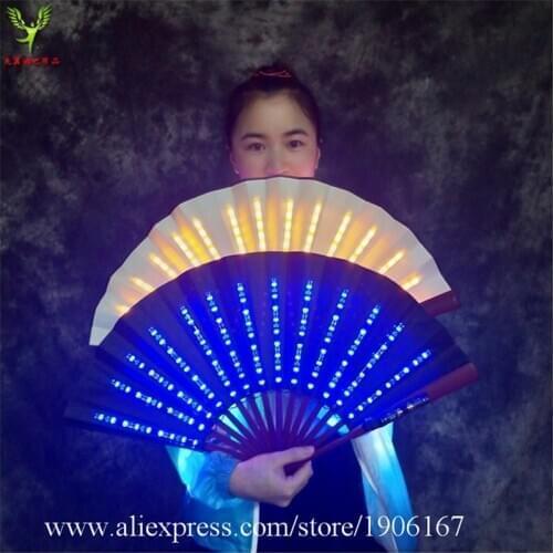 16pcs Colorful Led Luminous Folding Fan Led Light Up Stage Performance Props Music Festival Party Event Led Illuminated Fan