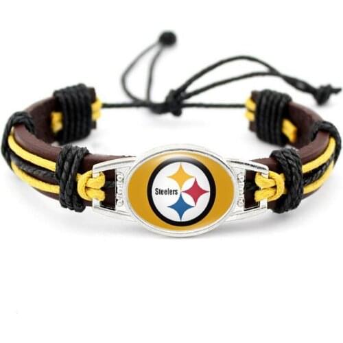 USA Football Genuine Leather Bracelet Charms Bracelets & Bangles Fans Hand Braided Jewelry for Gifts