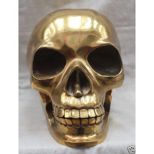 Pure Copper brass Gilt Tastefully Chinese Chinese Brass Crafted Human Skull Skeleton human head Statue Sculpture