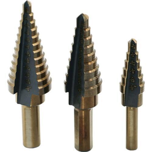 Hss 4241 Round shank stepped drill 1/2-3/16 3/4-1/4 7/8-3/16 reaming drill bit set boring crown 3pcs